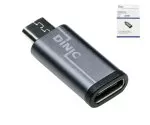 Adaptér, zástrčka micro na zásuvku USB C, hliníková škatuľa, vesmírne sivá, DINIC Box